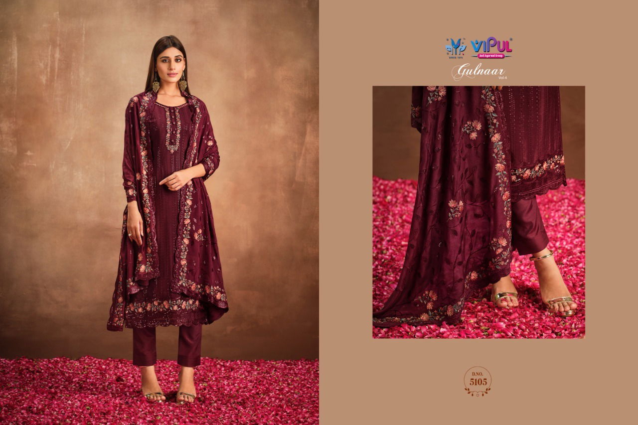 Gulnaar Vol 4 By Vipul Embroidery Designer Salwar Suits Catalog